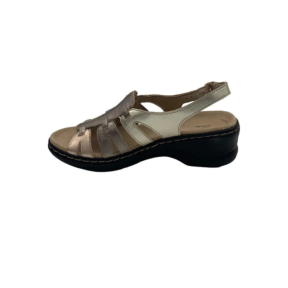 Clarks Collection Leather Sandals Lexi Marigold Metallic Multi - Extra Wide - Picture 4 of 5